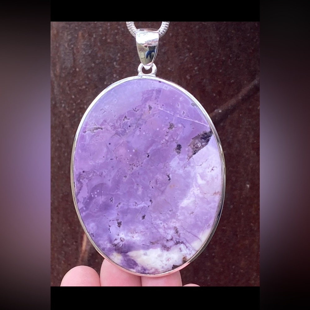 Tiffany / Bertrandite pendant from Utah, 925 sterling silver.  Rare, large size